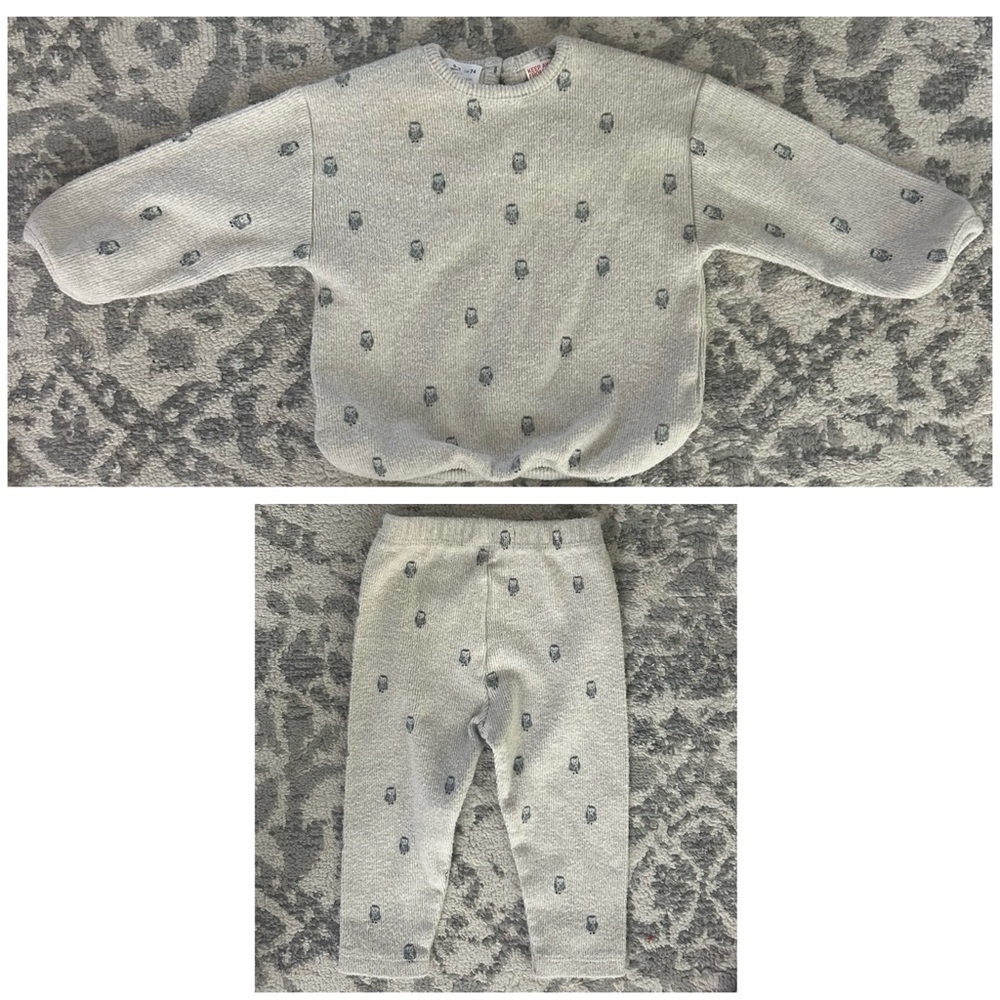 ZARA Baby Soft Touch Sweatshirt & Matching Pants Set- Owl/ Size 6-9M